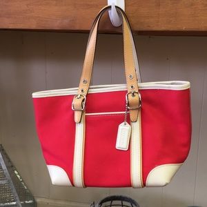 Coach “baguette” bag - Red w/ leather trim